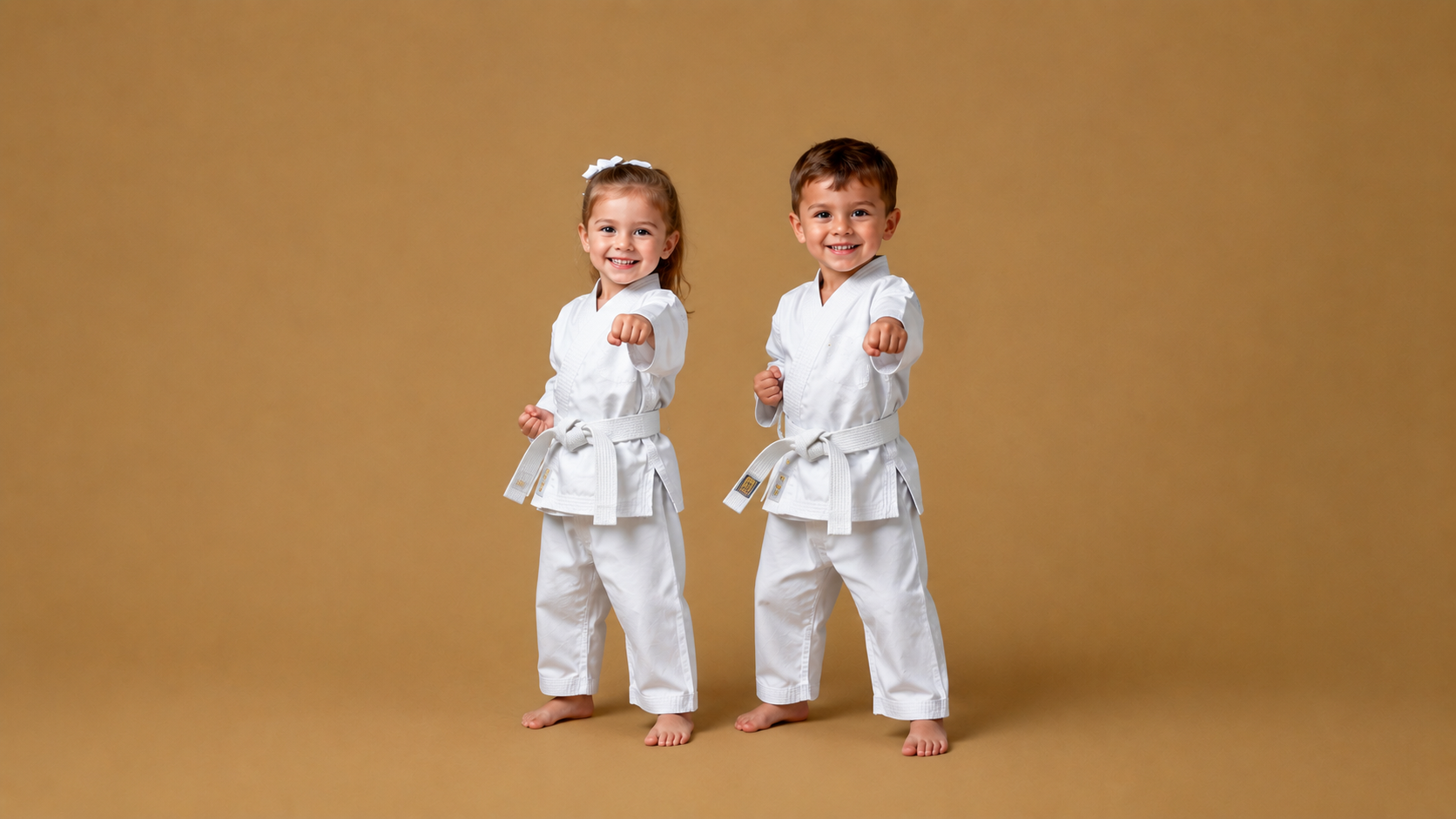 Crianças de 3 a 6 anos treinando artes marciais no programa Littles da Kihap